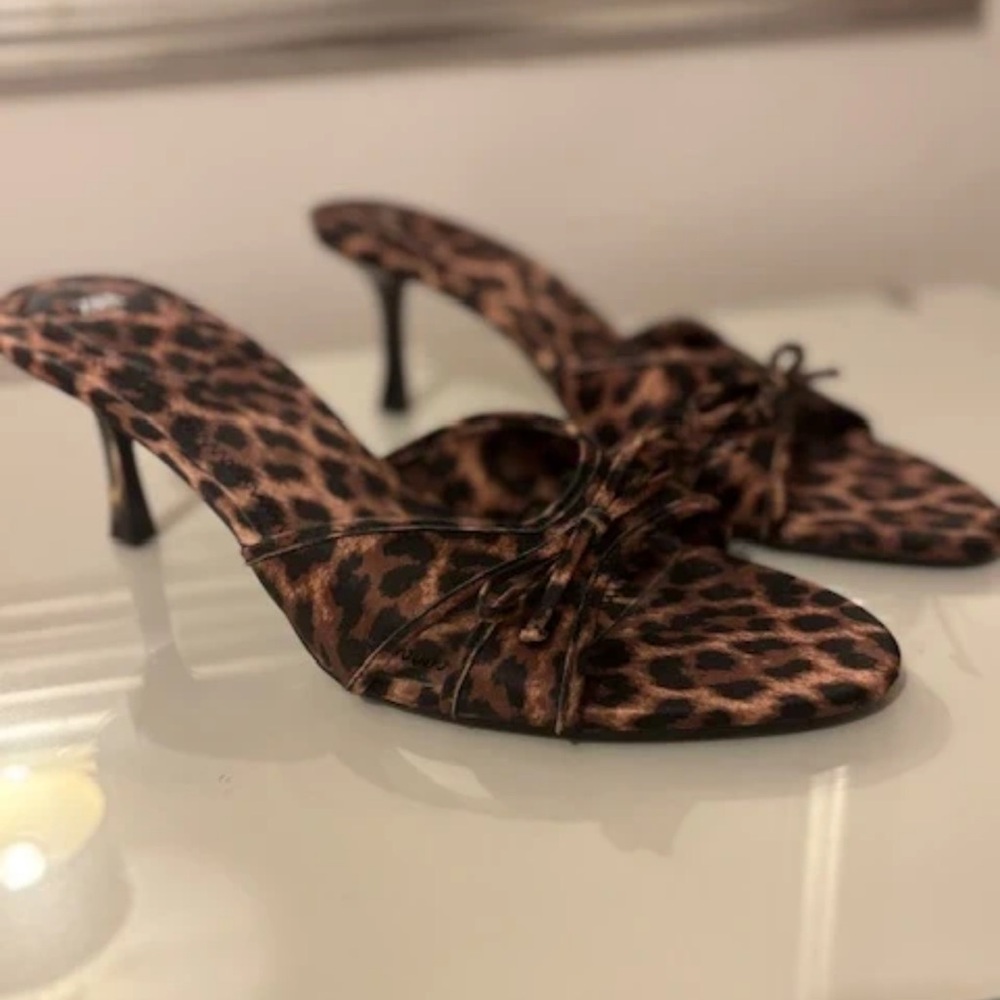 Zara Leopard Print Open-Toe Kitten Heel Mules - Brown/Black